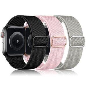 Watch Strap for Apple Watch, Set of 3, Stretch Nylon Elastic /Pink, Grey, Black
